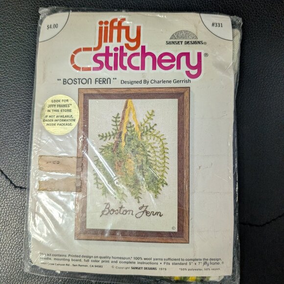 Vintage Boston Fern Jiffy Stitchery Kit - Picture 3 of 3